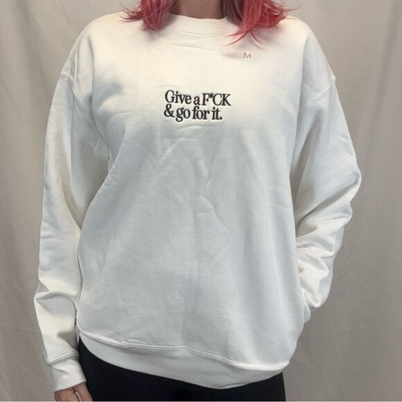 Unbranded Women's Give a F*CK & go for it Sweatshirt M Med Medium White Black - Picture 1 of 14